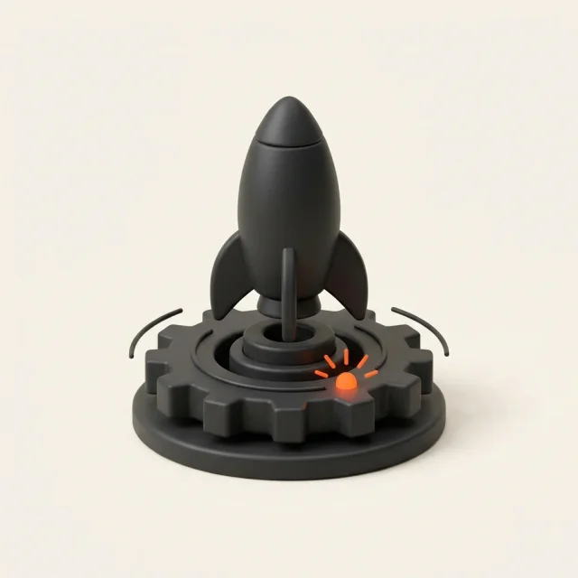 Rocket on a turning gear with an orange live pulse