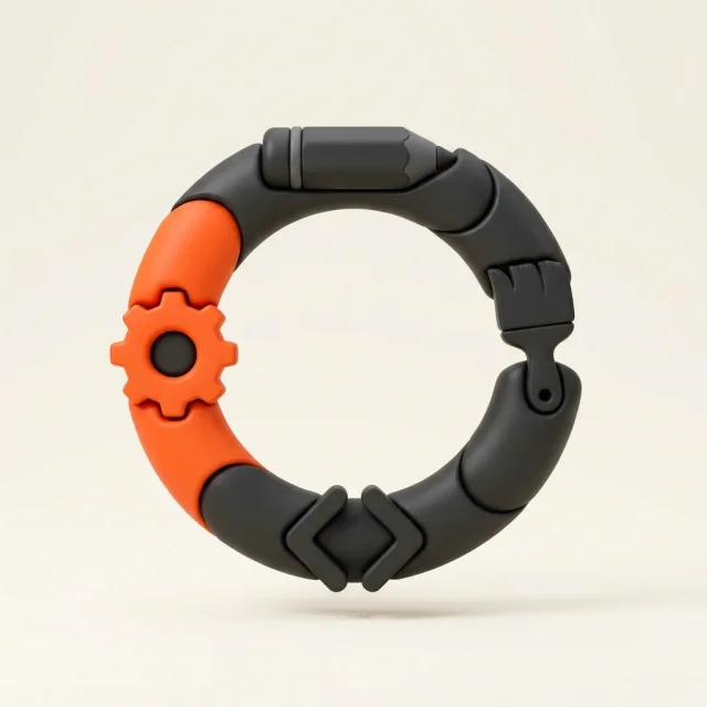 Continuous ring of linked segments with an orange gear segment